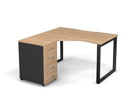 MATRIX 121S130-О Стол с тумбой L, пров. вырез. (O-опоры) 1380х1380х775 Швейц-й вяз/Темно-серый - Фото предпросмотра