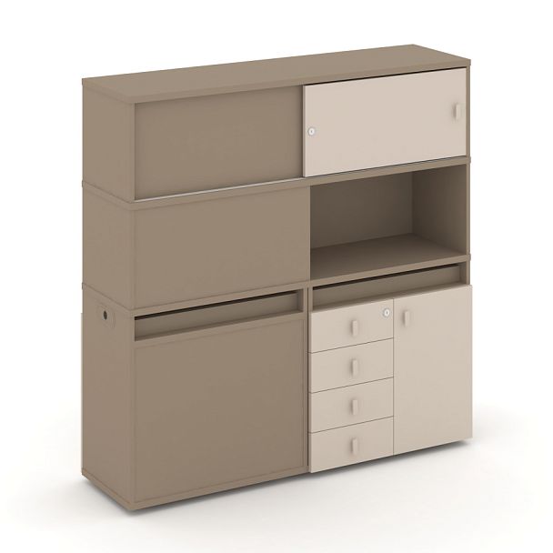 Estetica Набор №30. Тумба двойная+высокая надставка ES.NB.2V-30 Латте/Капучино 1500*410*1520 - Вид 1