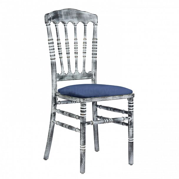 Стул Наполеон чёрный, патина белая, с синей подушкой - Вид 1
