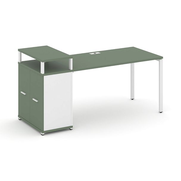 Concept Стол рабочий с опорным распаш. шкафом с верх. горизонтом  CN.SP-221 W Кобо/Белый Бриллиант/Металл Белый 1400*720*917 - Вид 1