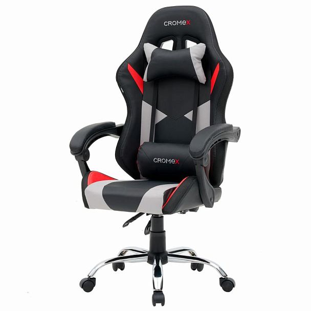 Кресло компьютерное CROMEX "Quantum GM-155 RGB", подсветка, две подушки, экокожа, черное/красное/серое, 532955 - Вид 7