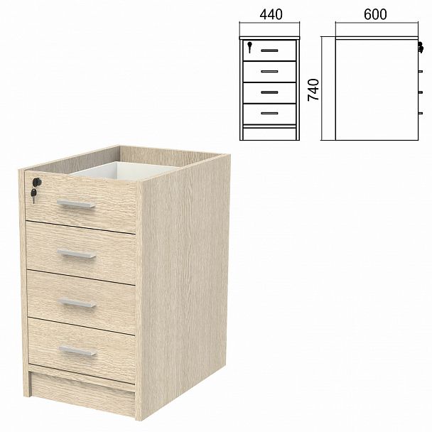 Тумба (каркас БЕЗ КРЫШКИ) приставная "Арго", 440х600х740 мм, 4 ящика, замок, ясень шимо - Вид 2