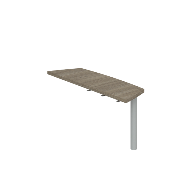 Приставка боковая Wing большая 500х1613х750 на опорную тумбу / цвет: дуб темный, опора табулярная серебрянный металлик, подставка ЛДСП для опорной тумбы - Вид 1