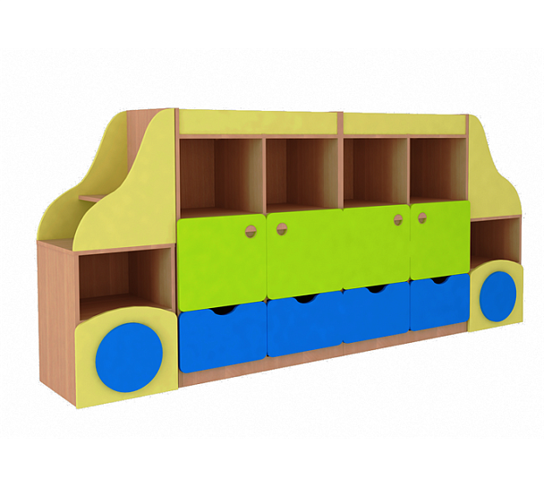 Стенка модульная Автомобиль, модуль 3, с пуфом, цветной фасад - Вид 4