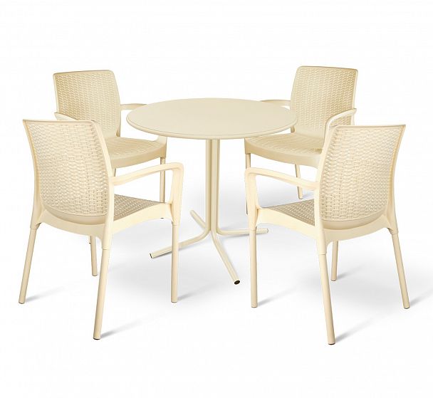 Плетеный стул SHT-S68 бежевый пластиковый бежевый/ваниль (цинк) - Вид 6