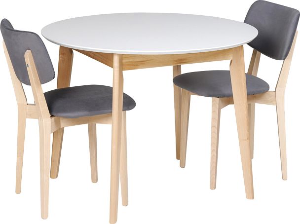Обеденная группа стол раздвижной Норден D100 Белый/Натуральный и 2 стула Мэти Натуральный/Серый велюр - Вид 1