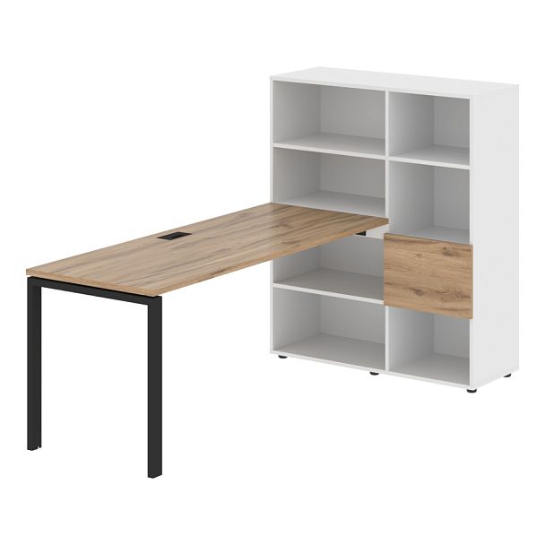 Стол-стеллаж EURST 1117 Дуб Денвер светлый/Черный/Белый 2190х1120х1355 EDIS - Вид 1