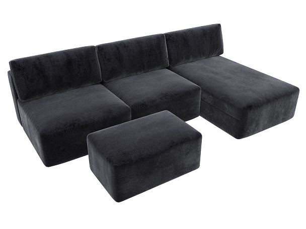 Диван угловой модульный с пуфом Лига-060 НПБ Лонг угол универсальный Велюр серый - Вид 6