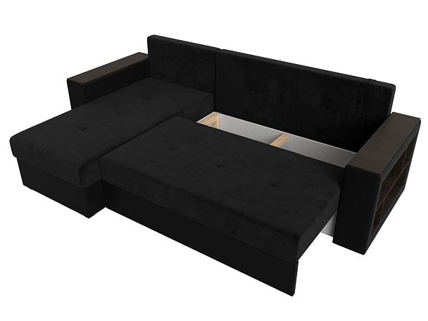 Диван угловой Дубай Лайт угол левый (основа велюр черный, компаньон экокожа черная) - Вид 8