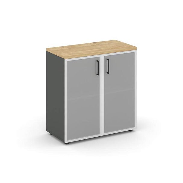 Style Project Шкаф низкий широкий SN.STS-303 Антрацит/Тиквуд Светлый/Сатин/Черный Ручки 796*400*833 - Вид 1