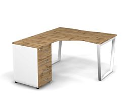 MATRIX 121S170-V Стол эгоном-й с тумбой L, пров-ик вырезной (V-опоры) 1380х1580х775 Дуб Крафт/Белый - Фото предпросмотра