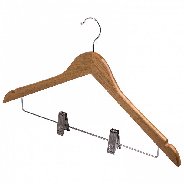 Вешалки-плечики, размер 48-50, КОМПЛЕКТ 3 шт., деревянная, клипсы для брюк, цвет сосна, BRABIX "Стандарт", 601170 - Вид 4