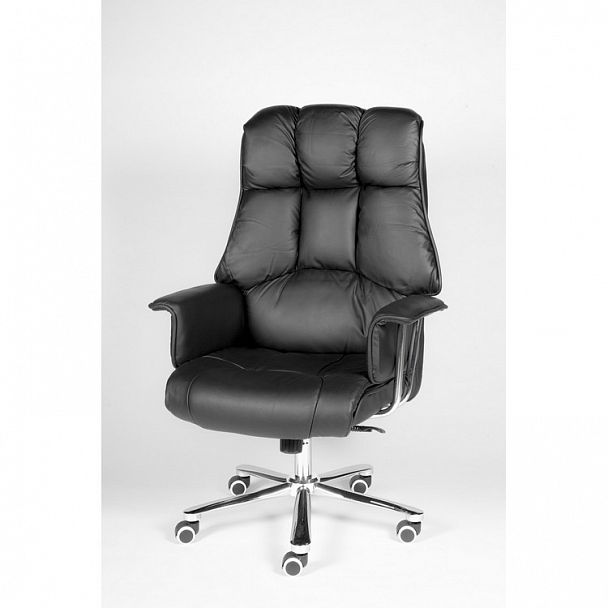 Кресло Президент / сталь + хром / черная  кожа - Вид 2