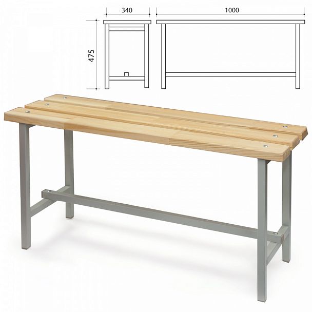 Скамья деревянная на металлокаркасе П-13Д (1000х340х475 мм) - Вид 1