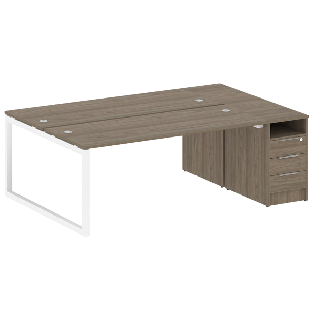 Metal System Quattro Р. ст. с тумбой на О-образном м/к 50БО.РС-СТП-2.5 Вяз/Белый металл 2212*1475*750 - Вид 1