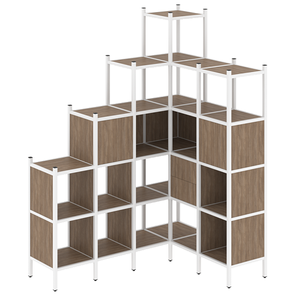 Loft Угловой внутренний стеллаж наборный VR.L-44 Дуб аризона/Белый металл 1694*1278*2280 - Вид 1