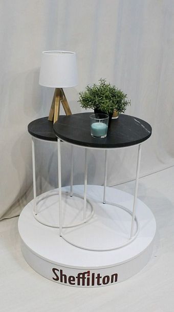 Столик кофейный Sheffilton SHT-CT7 камень пьетра черный/белый муар - Вид 14