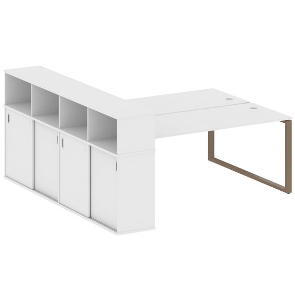 Metal System Р. ст. с шкафом-купе на О-образном м/к БО.РС-СШК-4.5 Т Белый/Мокко металл 2210*2332*1098 - Вид 1