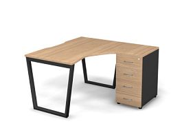 MATRIX 121S150-V Стол с тумбой R, пров. вырез. (V-опоры) 1380х1380х775 Швейц-й вяз/Темно-серый - Фото предпросмотра