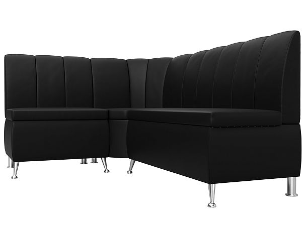 Кухонный угловой диван Кантри левый (полностью экокожа черная) - Вид 3