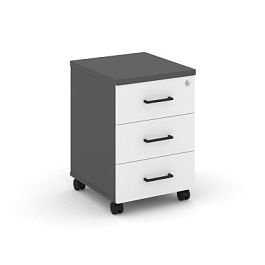 Стайл Проджект Тумба мобильная 3 ящ. Стандартные колеса SN.TM-002 Антрацит/Антрацит/Белый/Черный Руч - Фото предпросмотра