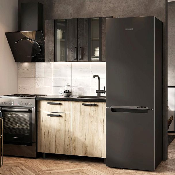 Кухня Эдинбург 1.0 Фасад ЖЕЛЕЗНЫЙ КАМЕНЬ/Корпус ДУБ КРАФТ СЕРЫЙ - Вид 3