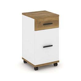 Concept Тумба мобильная 1 ящ.+1 распаш. фасад CN.TUM-011 B Сандал Янтарный/Белый Бриллиант/Металл Черный 420*420*782 - Фото предпросмотра