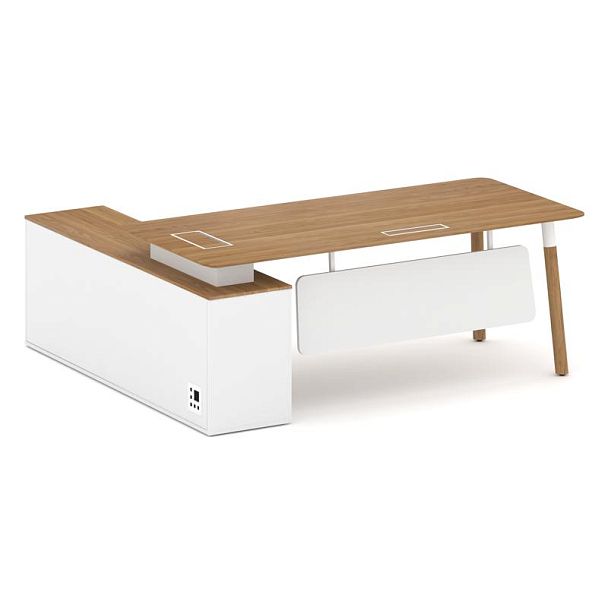 Fresco Стол руководителя FR.SR-20 (R) Дуб Светлый/Белый Бриллиант UM/Металл Белый/Нерж. Сталь 2000*1 - Вид 2