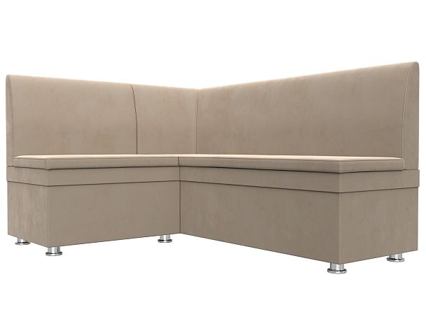 Кухонный угловой диван Уют левый (полностью велюр бежевый) - Вид 3