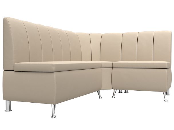 Кухонный угловой диван Кантри правый (полностью экокожа бежевая) - Вид 3