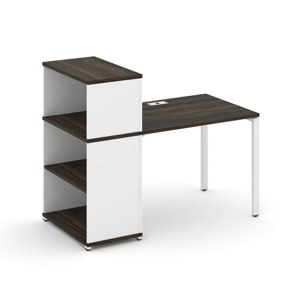 Concept Стол рабочий с опорным стеллажом с надставкой низ. CN.SP-209 Дуб Мали/Белый Бриллиант/Металл Белый 1400*720*1140 - Вид 1