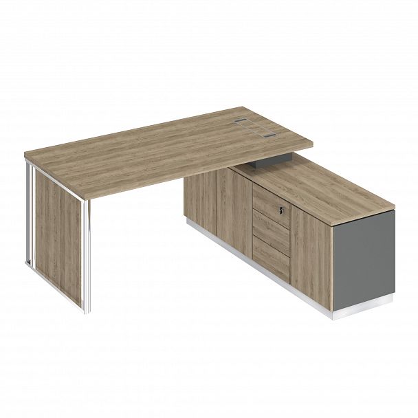 Стол руководителя на опорной тумбе (левый/правый) с декоративной вставкой "Bravo" БР 107 дуб гладстоун светлый/антрацит премиум/дуб гладстоун светлый - Вид 1