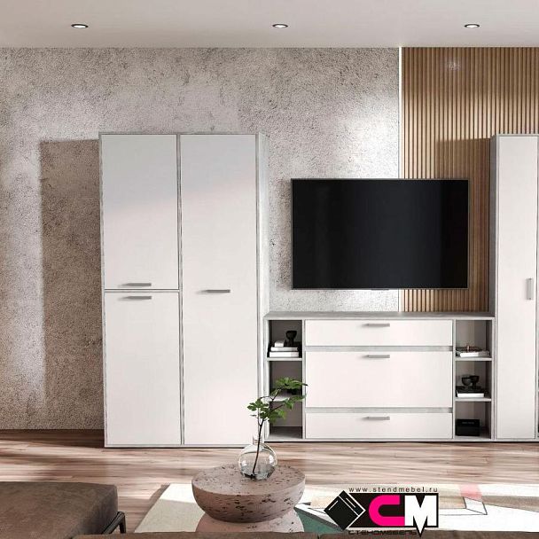 Денвер ШК-01 Шкаф (1000 х2020х504) ателье светлый/белый - Вид 3