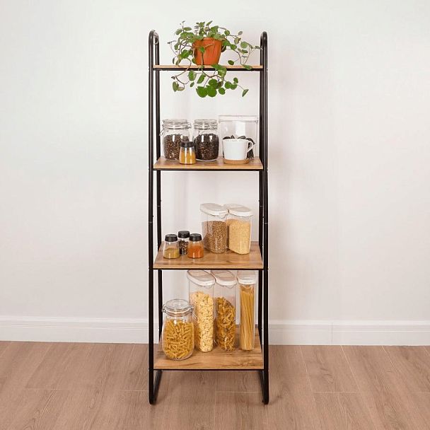 Стеллаж на металлокаркасе "Скандинавия-14", 450х385х1470 мм, 4 полки ЛДСП, черный/дуб, CТCП14 Ч - Вид 5