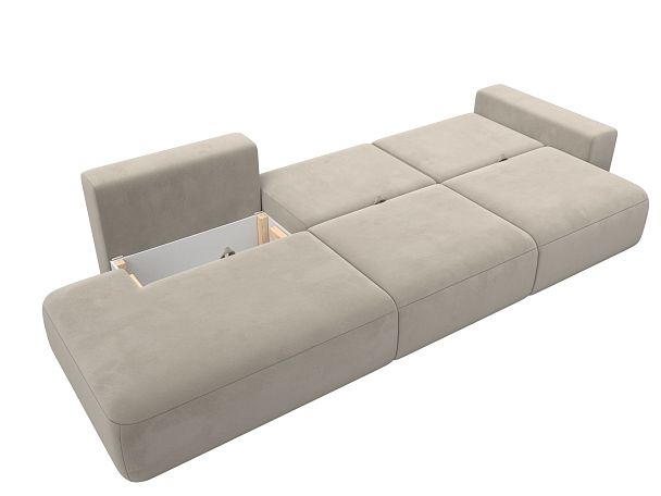 Диван прямой Лига-036 Модерн Лонг подлокотник справа Микровельвет бежевый - Вид 9