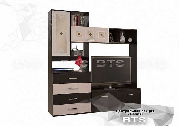 "Белла" центр. секция (2000х2120х470) венге/дуб атланта - Вид 1
