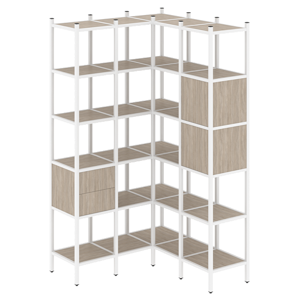 Loft Угловой внутренний стеллаж наборный VR.L-34 Дуб аттик/Белый металл 1278*1278*2280 - Вид 1