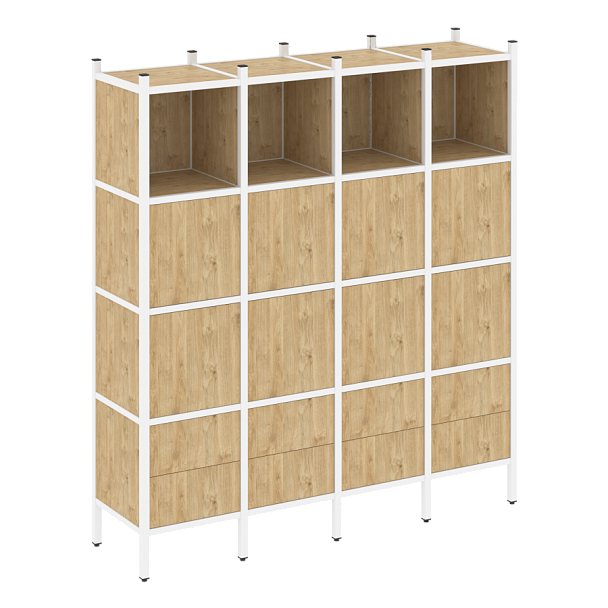 Loft Прямой стеллаж наборный VR.L-09 Тиквуд светлый/Белый металл 1694*446*1869 - Вид 1