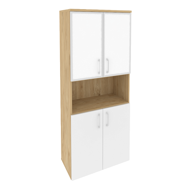 Onix Шкаф высокий широкий O.ST-1.4 R white Тиквуд светлый/Белый бриллиант/Стекло white 800*420*1977 - Вид 1