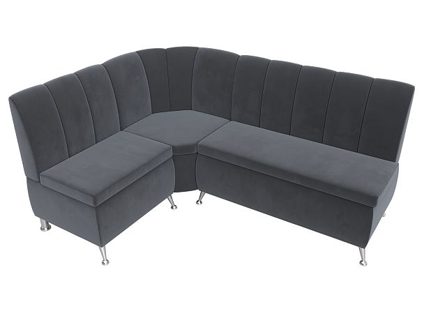 Кухонный угловой диван Кантри левый (полностью велюр серый) - Вид 5