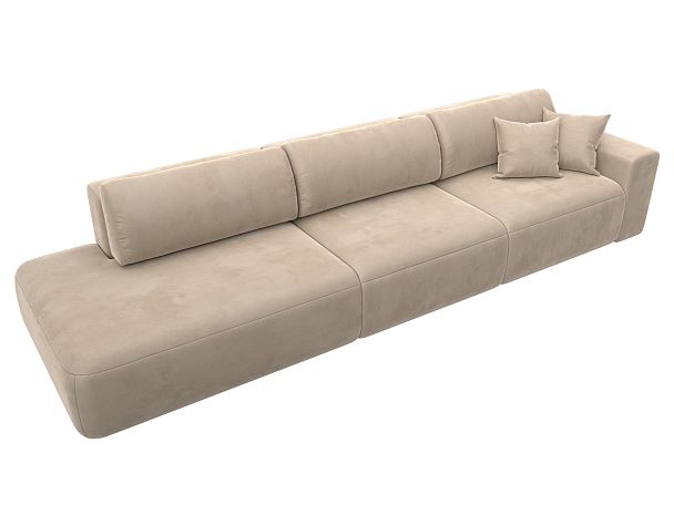 Диван прямой Лига-036 Модерн Лонг подлокотник справа Велюр бежевый - Вид 6