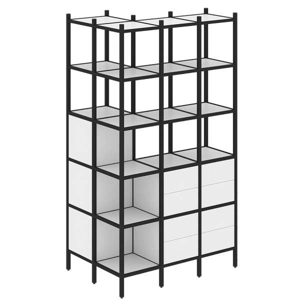 Loft Угловой внешний стеллаж наборный VR.L-54 Белый бриллиант/Чёрный металл 862*1278*2280 - Вид 1