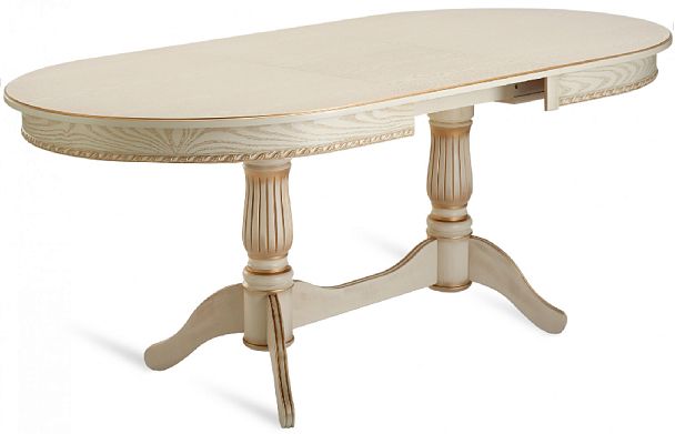 Стол деревянный раздвижной Кайнс 120(160)х80х76 Слоновая кость с золотой патиной - Вид 4