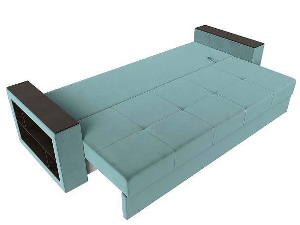 Диван прямой Дубай Лайт полки слева (полностью Велюр бирюзовый) - Вид 8