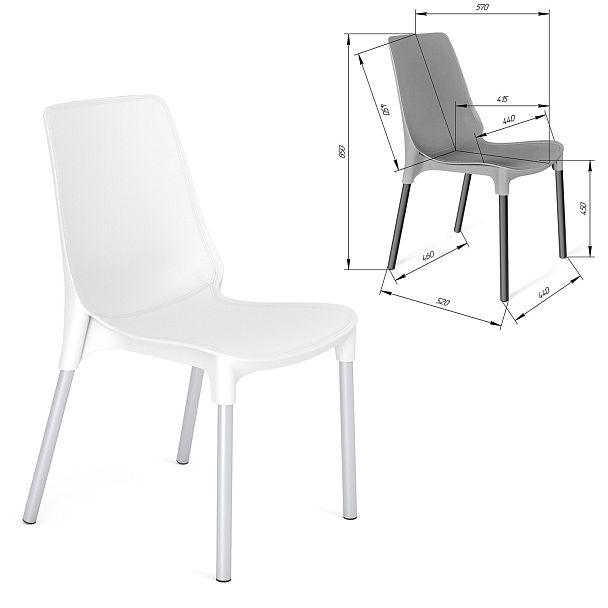 Стул для столовых, кафе, дома SHT-S75, серебристый металлический каркас, пластик белый, стопируемый - Вид 3