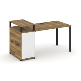Concept Стол рабочий с опорным распаш. шкафом с верх. горизонтом  CN.SP-222 W Сандал Янтарный/Белый Бриллиант/Металл Черный 1600*720*917 - Фото предпросмотра