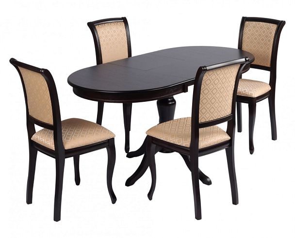 Обеденная группа стол Анфея 110(150)х75х76 Венге и 4 стула Арктос Венге/Бежевый жаккард - Вид 1