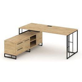 Rift Direct Стол руководителя на опорной тумбой RF.SRT-24 (L) Тиквуд Светлый/Металл Черный 1580*1600*750 - Фото предпросмотра