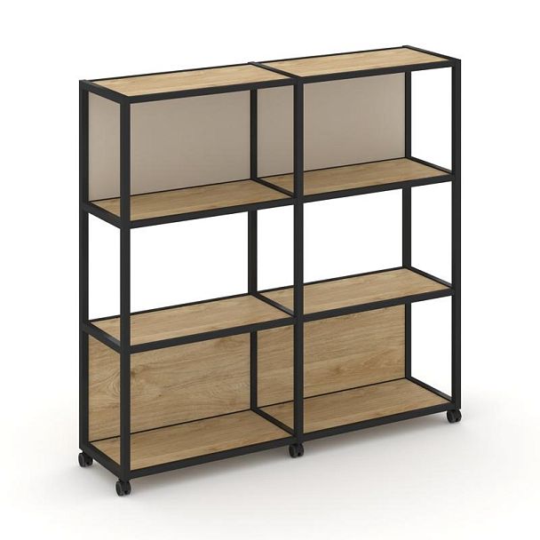 Shelf Mobile Стеллаж 4 уровня 2 секции VR.LT-STK-415.08 Тиквуд Светлый/Металл Черный/W-04 1570*400*1523 - Вид 1