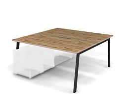 MATRIX 121В202-A Стол прямой двойной с опорой на тумбу, пров. вырез. (А-опоры) 1580х1590х775 Дуб Кра - Фото предпросмотра